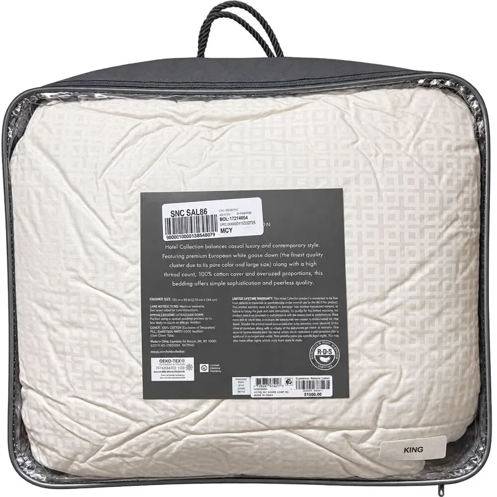 Hotel Collection White Goose Down Comforter King Heavyweight 700Fill Power $1300